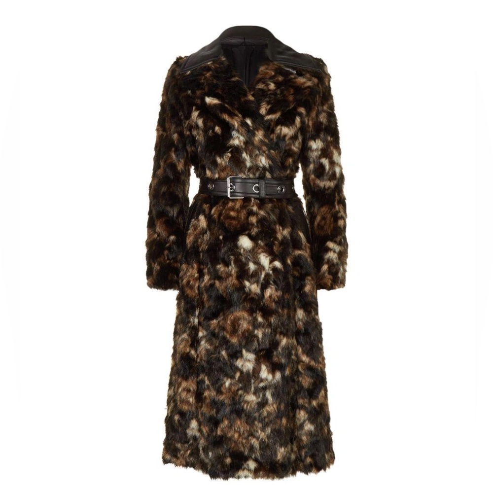 Helmut Lang Tortoise Jacquard Faux Fur Coat